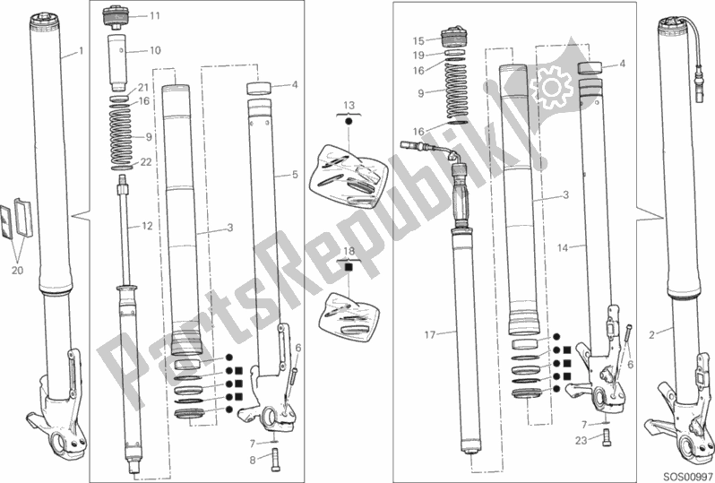 All parts for the Front Fork of the Ducati Multistrada 950 S SW Thailand 2019